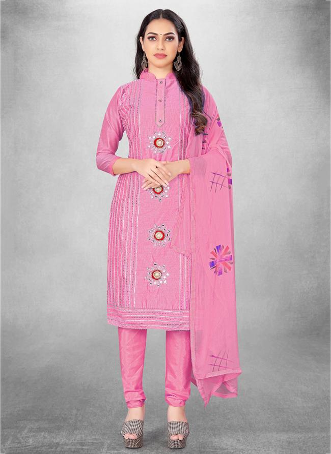 Pure Modal Pink Festival Wear Embroidery Work Churidar Suit